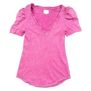 Sundays Women’s Washed Velour V-Neck Top In Clover Pink Size 2